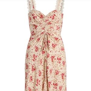 Cinq a Sept Stevie Ruched Lace Trim Cocktail Dress